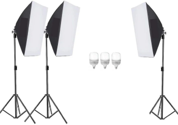 Kit echipament studio format din 3 x softbox si 3x becuri dedicate LED 20W de dumina alba 