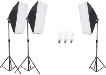 Kit studio 3 format din 3 softbox-uri si 3x becuri foto de 40W Negru 