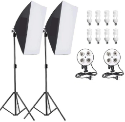 Kit studio doua softboxuri cu soclu pentru 4 becuri fiecare 8 bec LED 40w lumina alba 