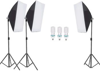 Kit de 3 softboxuri 3 trepiezi reglabili 200 cm 3 becuri 150W 