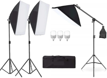 Set de iluminat pentru studio cu trepied si softbox 6 2kg 3 becuri 20 W Negru 