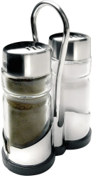 Set doua recipiente sare si piper cu suport Ibili sticla/otel inoxidabil 37.5 ml transparent 