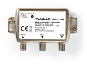 Amplificator CATV - Castig 12 dB - 85 - 1218 MHz - Numarul de conectori de iesire 2 - Cale de intoarcere - Argintiu 