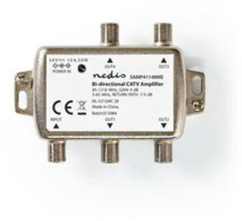 Amplificator CATV - Castig 9 dB - 85 - 1218 MHz - Numarul de conectori de iesire 4 - Cale de intoarcere - Argintiu 