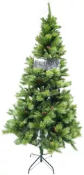 Brad artificial de Craciun Decorat cu conuri de pin pentru interior/exterior inaltime 180 cm 659 ramuri Flippy verde suport metalic inclus 