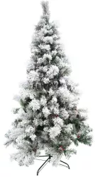 Brad artificial de Craciun nins decorat cu conuri pin pentru interior/exterior inaltime 210 cm diametru 131 cm 630 ramuri Flippy alb/verde 