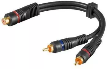 Cablu adaptor RCA mama la 2x RCA tata OFC dublu ecranat 0.2m Goobay 