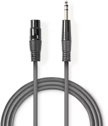 Cablu audio Stereo XLR 3-Pini mama - 6.35 mm Jack tata 1.5m gri Nedis