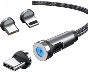 Cablu de incarcare magnetic 3 in 1 360 grade + 180 grade 1 m micro type C iPhone 5 V 2.1 A Negru 