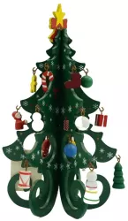 Decoratiune Craciun Brad Verde 6 cavitati cu ornamente 12 cm x 20 cm Lemn Flippy 