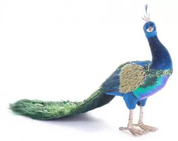 Decoratiune Craciun paun cu puf albastru si verde 52x20x33 cm 