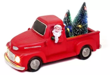 Decoratiune Craciun polirasina Mos Craciun in camioneta cu bradulet LED 11x24x11 cm 3xAA Magic Home 