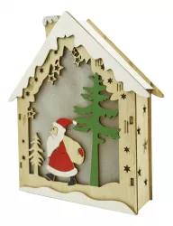 Decoratiune luminoasa model de Casa cu Mos Craciun maro lungime 18 cm latime 21 cm inaltime 5 cm lemn interior/exterior 