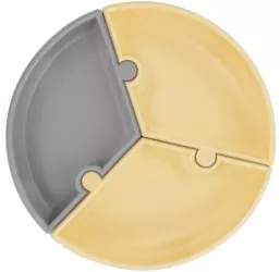 Farfurie puzzle minikoioi 100 premium silicone &ndash mellow yellow/powder grey 
