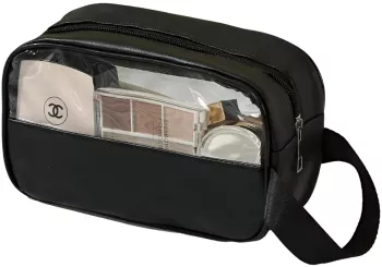 Geanta Cosmetice Flippy pentru Voiaj sau Organizare Material PVC- Textil Impermeabila Portabila 22 x 12 x 8 cm Negru 