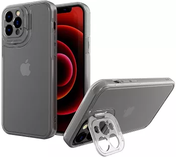 Husa de protectie pentru Apple iPhone 14 Flippy Bracket series cu suport si protectie pentru camera Transparent 