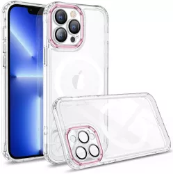 Husa MagSafe Silicone pentru iPhone 12 Pro Flippy Transparenta Magnetica Extra Protectie Camera Roz 