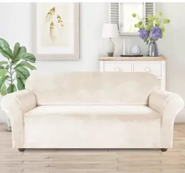 Husa universala pentru canapea standard cu 3 locuri imitatie catifea culoare BEJ 