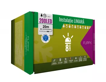 Instalatie Craciun 20 m 200 Led-uri Liniara Albastru 8 jocuri de lumini Transformator Interconectabila Prelungitor 5 m inclus Fir Verde 