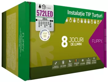 Instalatie Craciun 20 m 572 Led-uri Franjuri Alb cald 8 jocuri de lumini Transformator cu telecomanda Interconectabila Prelungitor 3 m 