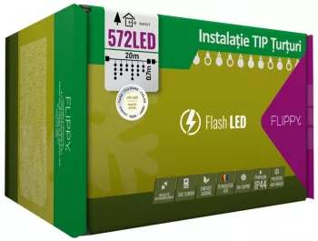 Instalatie Craciun 20 m 572 Led-uri Franjuri Alb cald Flash Transformator Interconectabila Prelungitor 5 m inclus Fir Alb Flippy 
