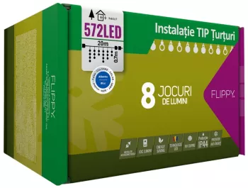 Instalatie Craciun 20 m 572 Led-uri Franjuri Albastru 8 jocuri de lumini Transformator cu telecomanda Interconectabila Prelungitor 3 m 