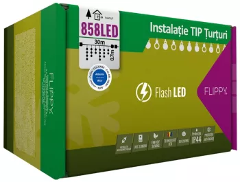Instalatie Craciun 30 m 858 Led-uri Franjuri Albastru Flash Transformator cu telecomanda Interconectabila Prelungitor 3 m inclus Fir Alb 