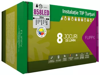Instalatie Craciun 30 m 858 Led-uri Franjuri Multicolor 8 jocuri de lumini Transformator cu telecomanda Interconectabila Prelungitor 3 m 