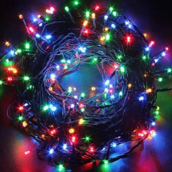 Instalatie Craciun 35 m 1001 Led-uri Franjuri Multicolor Flash Transformator Interconectabila Prelungitor 3 m inclus Fir Negru Flippy 