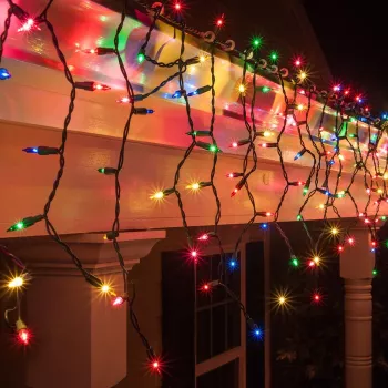 Instalatie Craciun 5 m 143 Led-uri Franjuri Multicolor 8 jocuri de lumini Transformator cu telecomanda Interconectabila Prelungitor 3 m 