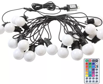 Instalatie Craciun 5 metri 15 Becuri LED rotunde pentru exterior cu incarcare la sursa de curent si telecomanda cu 8 functii Flippy 