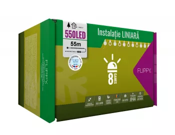 Instalatie Craciun 55 m 550 Led-uri Liniara Rosu/Albastru/Rosu/Verde Flash Transformator cu telecomanda Interconectabila Prelungitor 3 m 