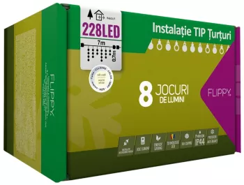 Instalatie Craciun 7 m 228 Led-uri Franjuri Alb cald 8 jocuri de lumini Transformator cu telecomanda Interconectabila Prelungitor 3 m 