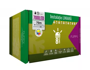 Instalatie Craciun 70 m 700 Led-uri Liniara Multicolor 8 jocuri de lumini Transformator Interconectabila Prelungitor 3 m inclus Fir 