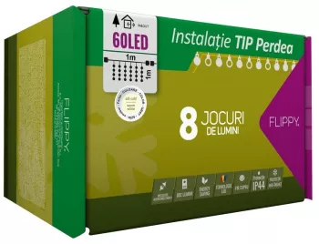 Instalatie Craciun Tip Perdea IP44 1 m x 1 m 60 LED-uri Alb cald 8 jocuri de lumini Transformator Interconectabila Prelungitor 3 m inclus 