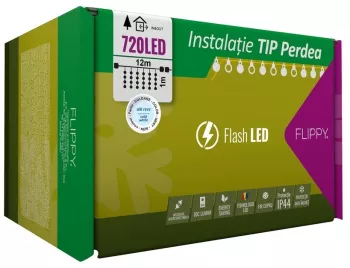 Instalatie Craciun Tip Perdea IP44 12 m x 1 m 720 LED-uri Alb rece cu flash Transformator Interconectabila Prelungitor 3 m inclus Fir 