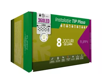 Instalatie Craciun Tip Plasa 4.5 m x 1.5 m 360 LED-uri Alb cald 8 jocuri de lumini Transformator Interconectabila Prelungitor 3 m inclus 