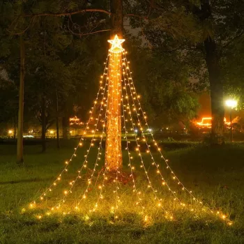 Instalatie luminoasa tip perdea pentru pomul de Craciun cu stea luminoasa 350 LED-uri conectare retea interior/exterior lumina calda Tree 