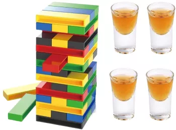 Joc de Baut Flippy Turn Jenga din Plastic cu 4 Pahare de Shot +18 Ani Multicolor 