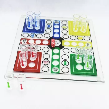Joc de baut Nu te supara frate Flippy cu pahare de shot din sticla 30x30 cm multicolor