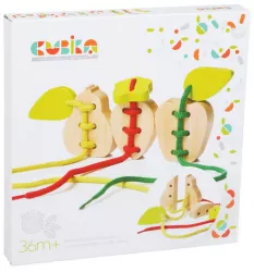 Jucarie din lemn cubika joc de snuruit fructe 