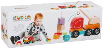 Jucarie din lemn cubika macara magnetica 