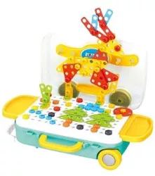 Jucarie educativa pentru copii Flippy Set 258 piese 6 in 1 Valiza cu bormasina Multicolor