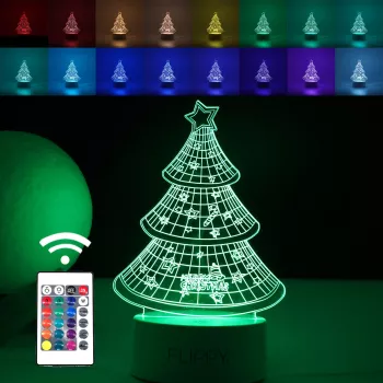 Lampa LED decorativa Flippy 3D Pom de Craciun din material acril si lumina multicolora alb 