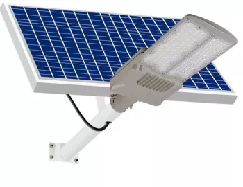 Lampa solara stradala Flippy pentru curte sau strada cu doua grile finisaj mat rezistent la apa montare prin fixare senzor lumina baterie 