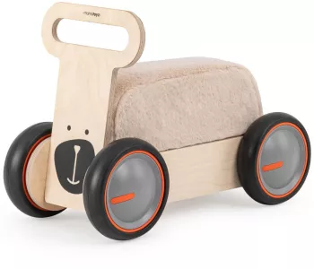 Masinuta ride-on premergator si carucior de jucarii mamatoyz driveme soft ursulet - jucarie din lemn 3 in 1 