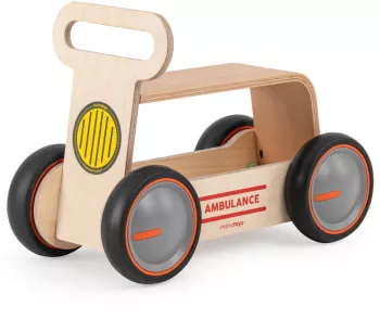 Masinuta ride-on premergator si carucior de jucarii mamatoyz driveme wood ambulanta - jucarie din lemn 3 in 1 
