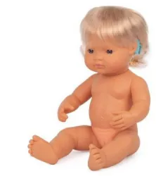 Papusa educationala 38 cm fetita europeana cu aparat auditiv 