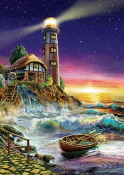 Puzzle 500 piese - Sunset By The Lighthouse-Adrian Chesterman 