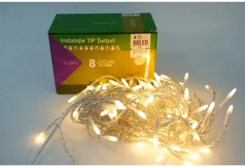 Sectiune Instalatie de Craciun Flippy® Tip Turturi 8 jocuri de lumini 3 m 96 LED-uri Interconectabila Fir Transparent Alb Cald Atentie 